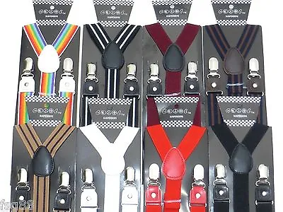 New Mens Womens Leather Clip-on Suspenders Elastic Y-Shape Adjustable Braces • $10.88