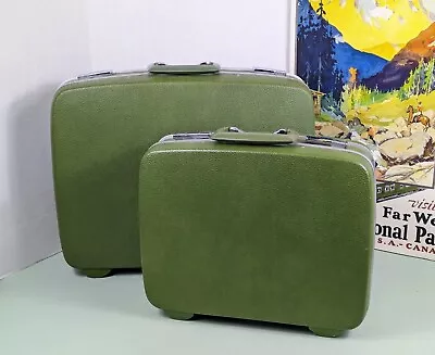 Pair Vintage Royal Traveler Suitcases Green Hard Shell Samsonite/Shwayder Denver • $125