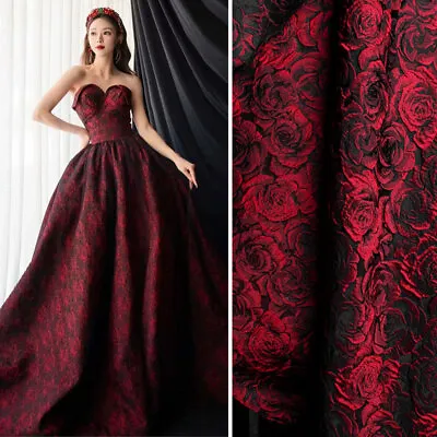 Embossed Dark Red 3D Rose Jacquard Dyed Fabric Dress Suit Sewing Craft By Metre • £14.26