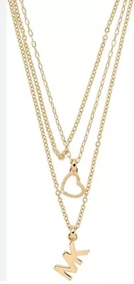 MICHAEL KORS Gold MK Logo & Heart Multi Strand Layered Necklace MKJ7804710 $135 • $76.99