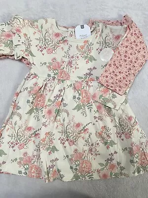 BNWT Next Girls 2 Pack Long Sleeved Floral Dresses Size Age 18-24 Months • £11.95