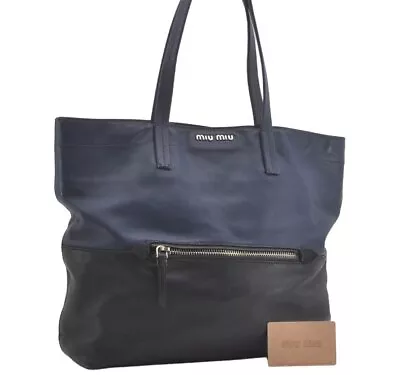 Authentic MIU MIU VITELLO SOFT Leather Shoulder Tote Bag RR1934 Blue Black 7800I • $270