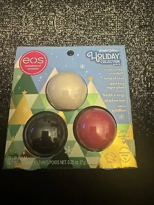 Eos Holiday Lip Balm Trio Cotton Candy Coal & Sugar Plum LIMITED EDITION 2023 • $13.98