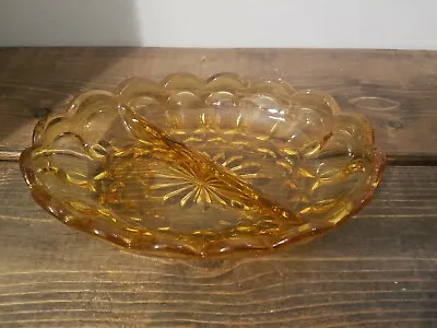 Vintage Amber Starburst Pressed Glass Divided Relish Tray / Dish 7 X 5 • $14.99