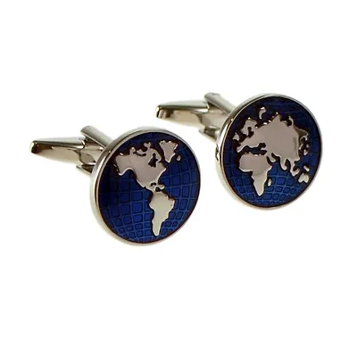 Blue Enamelled World Map Cufflinks Presented In A Box X2N315 • £11.99