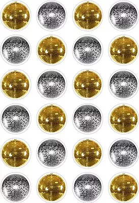 24 Gold Silver Disco Ball Glitter 70's Cup Cake Toppers Edible Rice Wafer Paper • £2.99