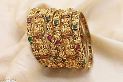 Bollywood South Indian Laxmi Temple Chuda Bridal Bangle Set Wedding Jewelry A14 • $18.36