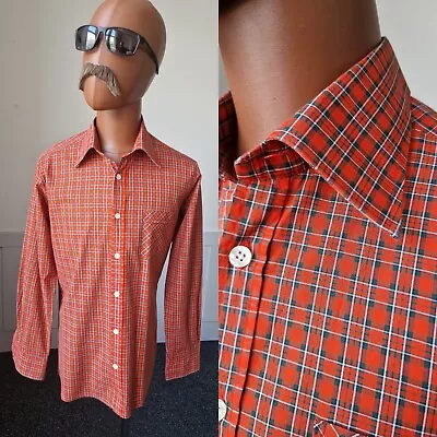 Vintage 70s Red Tartan SHIRT  | Medium | Check Cotton Mod Hipster  AP23 • £20