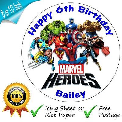 Marvel Superheroes Birthday Cake Edible Round Printed Cake Topper Decoration • £5.75