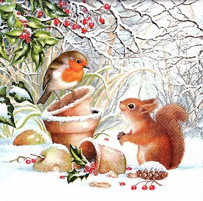 (2) Two Paper Lunch Napkins For Decoupage/Mixed Media - Winter Picture Bird • $2.05