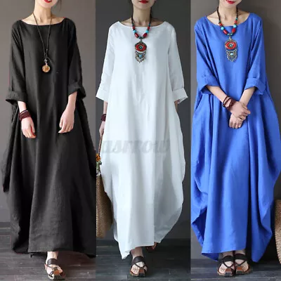 ZANZEA Women Casual Kaftan Abaya Caftan Loose Baggy Plus Size Long Maxi Dress • $22.09