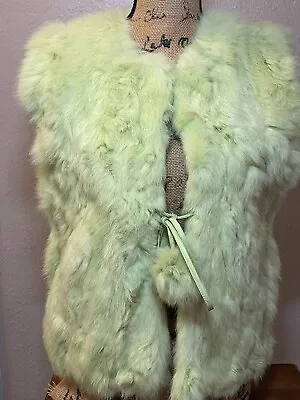 Green Fur Rabbit  Vest W/ Pom Poms By Carrie Allen Medium • $40.50