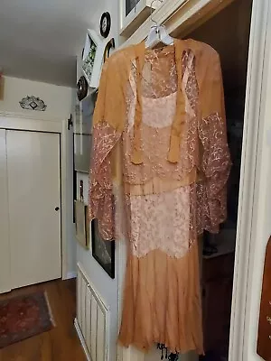 Antique 1920's Flapper Silk Dress/Slip/Capelette • $79.99