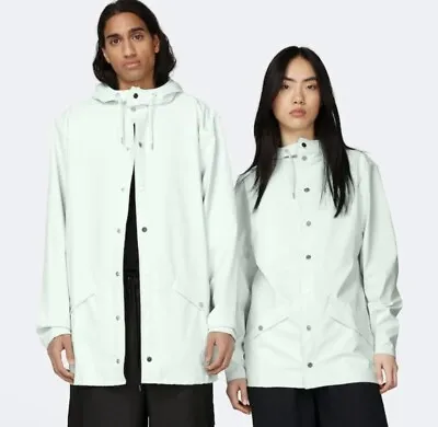 RAINS XL Mint Coated Hooded Rain Jacket Unisex Long Sleeve Vented Lightweight • $60