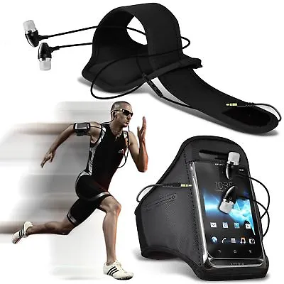 Quality Armband Phone Case+In Ear Headphones Headset✔Sports Accessory Pack✔Black • £6.95