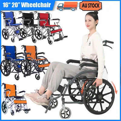20  Foldable Wheelchair Park Brakes Lightweight Soft Mobility Aid Fold Disabled • $134.88