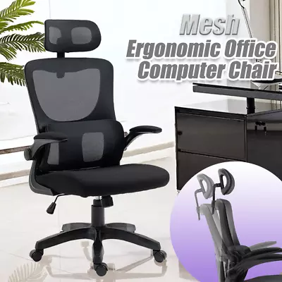 Ergonomic Office Chair Premium Mesh Seat Computer Executive Headrest Black • $85