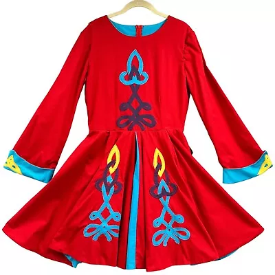 Tradidional Irish Step Dance Dress Celtic Handmade Women M Red Multicolor Folk • $125