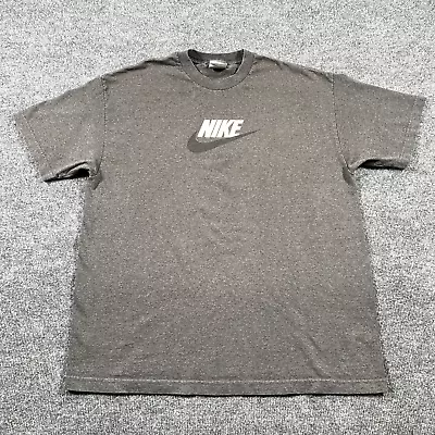 Vintage Nike Y2K Mens XL Spell Out Center Swoosh Dark Gray Faded Shirt Oversized • $32