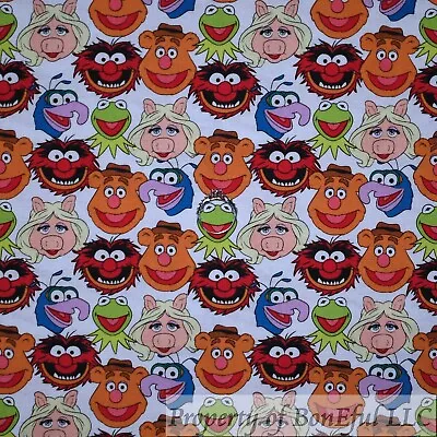 BonEful Fabric FQ Cotton Quilt White MUPPETS Disney Kermit Frog Miss Piggy Fozzi • £5.58