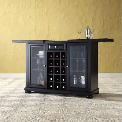 Home Mini Bar Liquor Cabinet Display Case Furniture Wood Wine Bottle Rack Black • $569.95