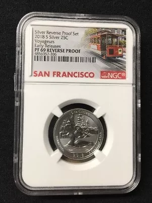 2018 S Silver QUARTER REVERSE PROOF SET 25c NGC PF69 * ER *  ATB Voyageurs NP • £27.43