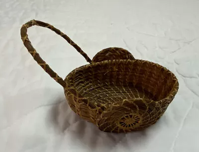 Vintage Pine Needle Basket Hand Made Folky Push Cart With Wheels & Handle • $29.50