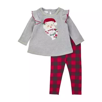 Mud Pie Kids Santa Applique Christmas Tunic Red Black Buffalo Check Legging Set • $31.99