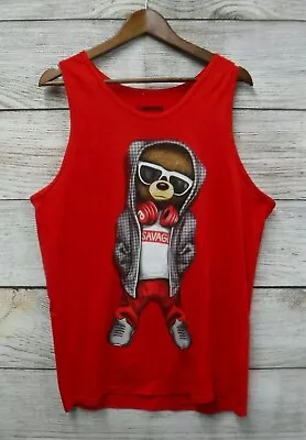 Hard Ten Shirt Mens Size Large Red Hipster Savage Bear Graphic Slim Tank Tee New • $14.95