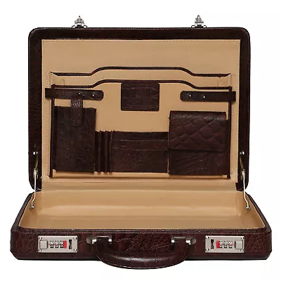 L V Croco Leather Briefcase Attache Case For Men Office Document File Antitheft • $149