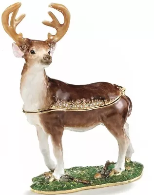 Stag Buck Deer Trinket Box Hinged Beautifully Jeweled Enameled NIB • $31.45