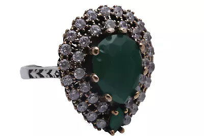 Turkish Jewelry  Drop Dark 925 Sterling Emerald Ring Size Options • $77