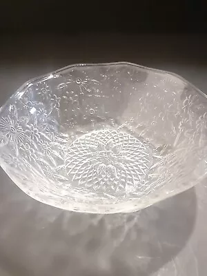 Vintage Indiana Glass 7 1/2  Salad Bowl Pineapple & Floral Scalloped Rim • $8