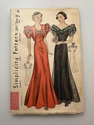 Vintage 1930’s Simplicity Sewing Pattern Size 18 • $100