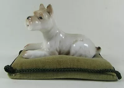 1960s Ceramic Schnauzer Dog Figurine On Fabric Bed Lenwile Ardalt Japan Verithin • $17