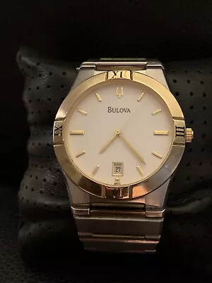 Vintage Men’s Bulova Two Tone Stainless Dress Watch 98B015 Gold Silver Good Cond • $3