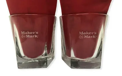 2 Maker's Mark Bourbon Etched Whiskey Rocks Glass Libbey Duratuff USA Pentagon • $13.45