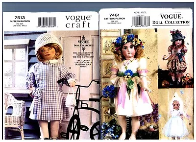 VOGUE 7461 Heirloom & 7513 Doll Clothes PATTERNS Dresses 18  American Girl  • $38.50