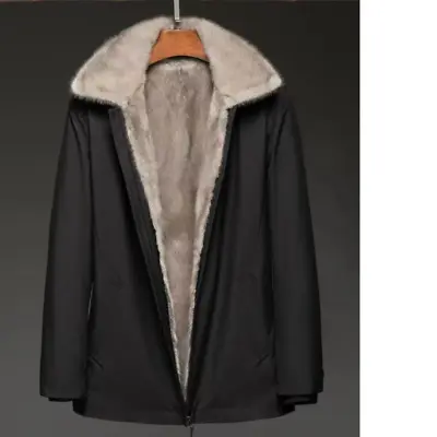 Mens Faux Fur Coat Thicken Thermal Warm Parka Jacket Lapel PU Leather Overcoat • $77.60
