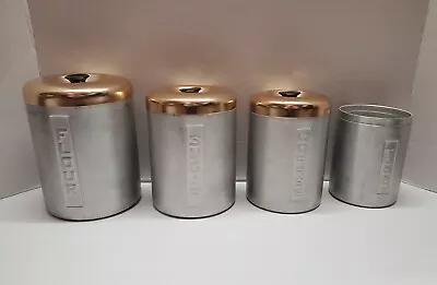 Set Of 4 Aluminum Nesting Kitchen Canisters Vintage W 3 Copper Lids Italy • $24.74