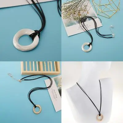 Black Rope Cord Twist Loop Ring Pendant Lariat Necklace Men Women • £4.92