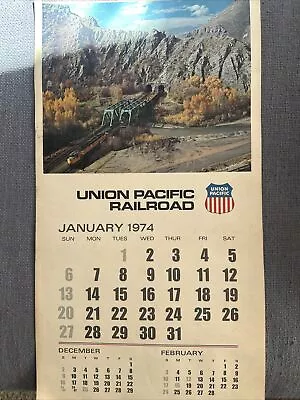 Vintage 1974 Union Pacific Railroad Color Photo Complete Wall Hanging Calendar • £28.94