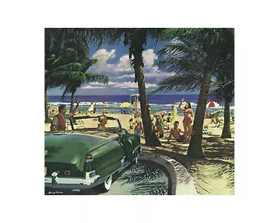 Vintage /retro  Miami Beach Florida Poster With Green Car  16  X 20  • $7.80