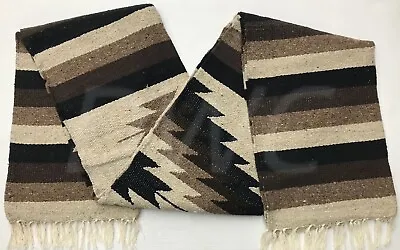 FALSA Mexican Blanket Hand Woven RASTA Serape Throw Yoga  Diamond Brown Combo • $39.95