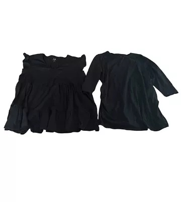 Gap Maternity XL Black Shirt Lot Of 2 Short Ruffle & 3/4 Sleeve Tops • $18.99
