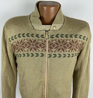 Vintage 70s 80s SEARS Knit Jacket M Fairisle Ski Reversible Full Zip Retro STAIN • $22.49