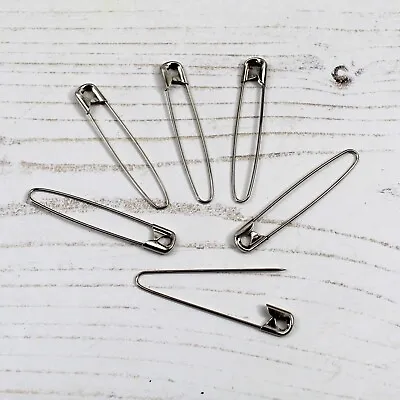 French Style 40mm Coiless Safety Pins For Bead Craft & Jewellery Silver Coloured • £3.25