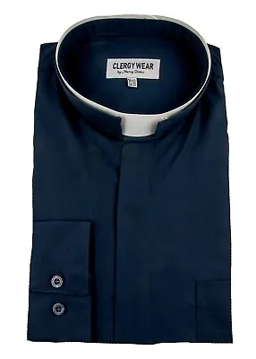Men's Black Clergy Shirt Tonsure Collar 01 Long Sleeves Standard Cuffs • $39.99