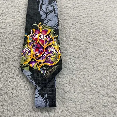 Ed Hardy Tie Christian Audigier Silk Love Kills Skull Gothic Art • $12.95