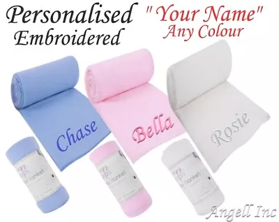 Baby Girl Boy Personalised Blanket Embroidered Towel Name Grey Pink Blue White • £5.94